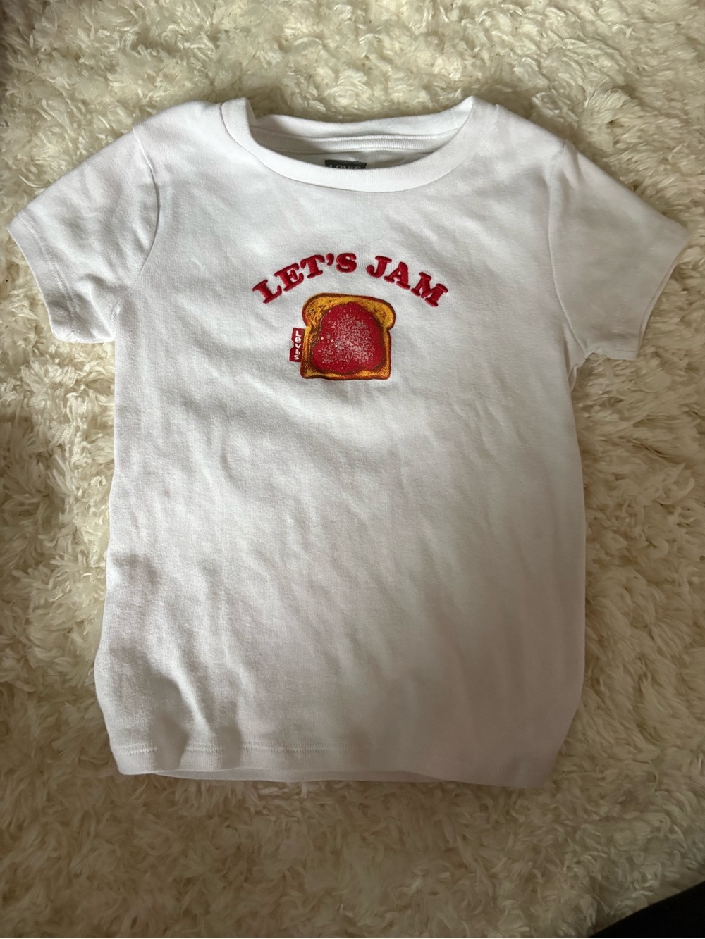 Levi's White Kids 'Let's Jam' Toast Graphic Tee with Red Accent